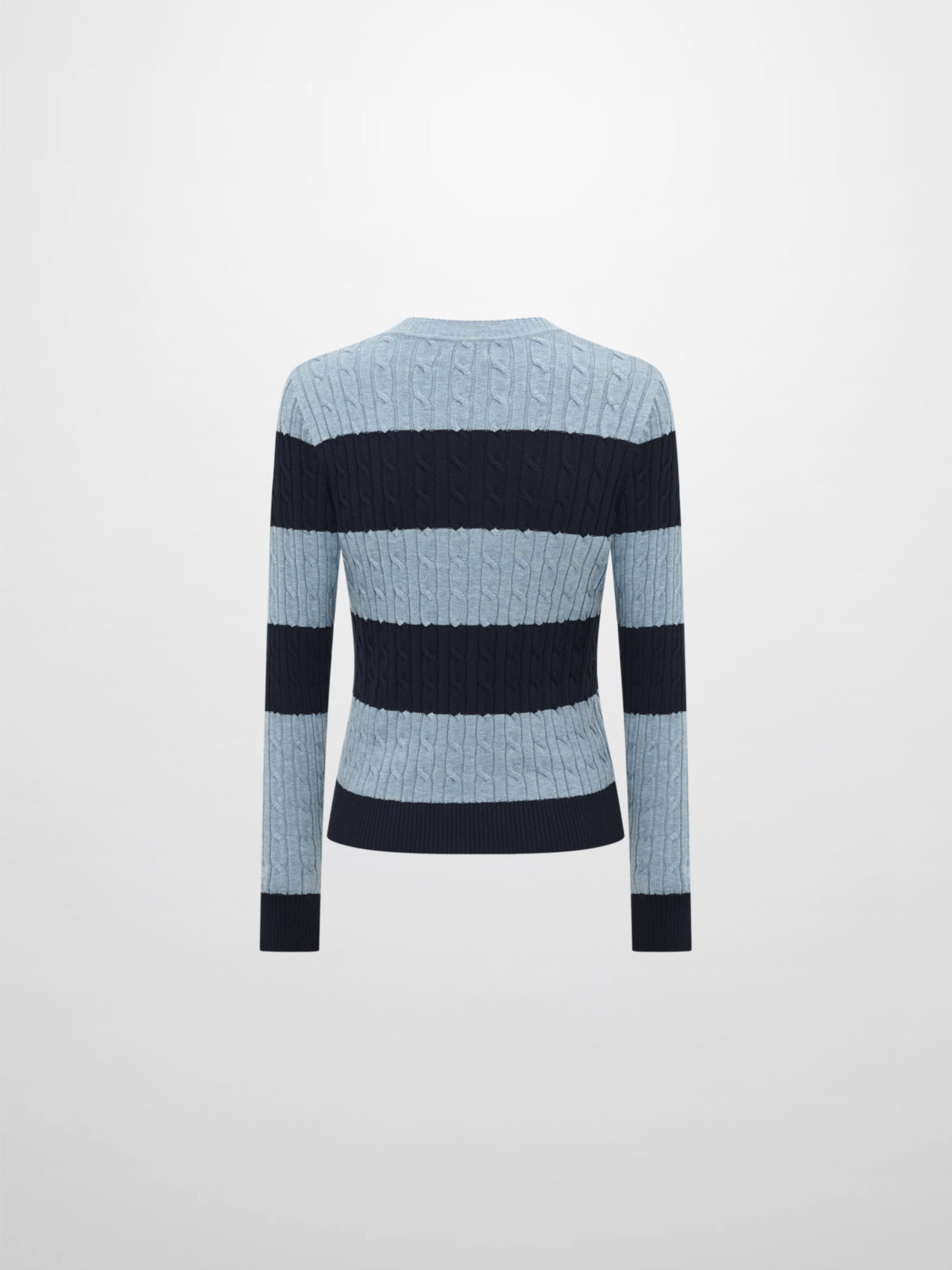 Wide Stripe Cable Knit Sweater - Navy/Heathered Blue