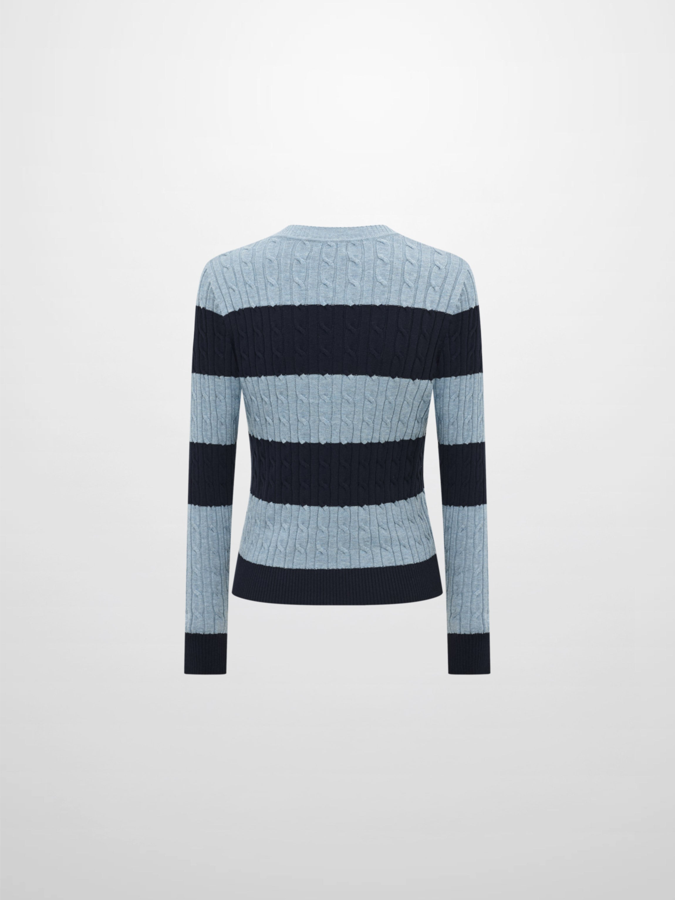 Wide Stripe Cable Knit Sweater - Navy/Heathered Blue