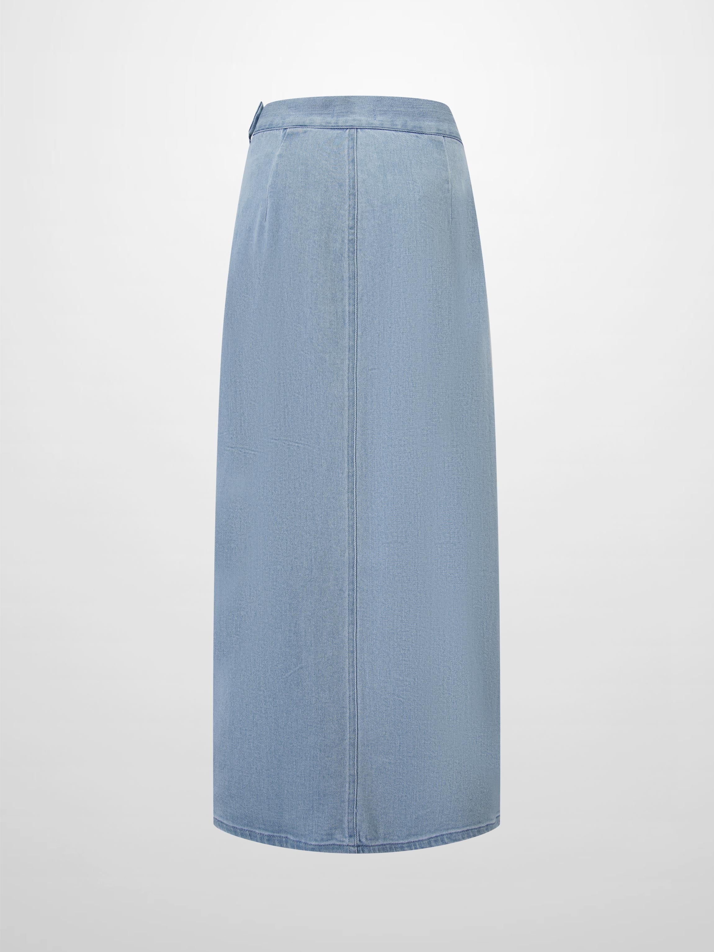 Seamed Straight Stretch Denim Skirt-Light Blue