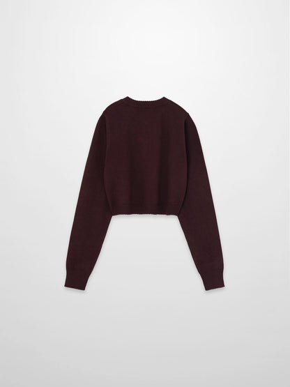 Trim Detail Crew Crop Cardigan-Chocolate Brown