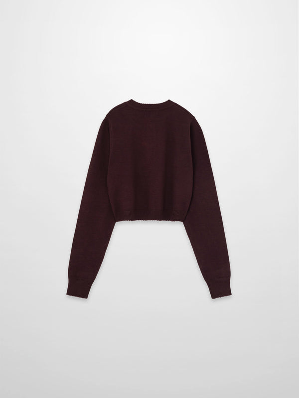 Trim Detail Crew Crop Cardigan-Chocolate Brown