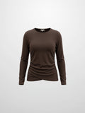 Bottom Crossover Knit Top - Brown