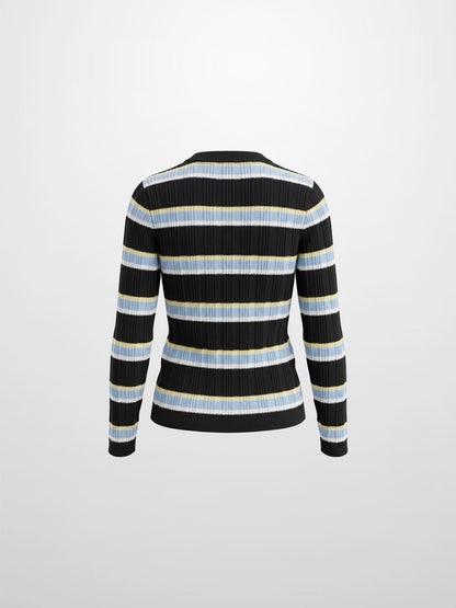 Mixed Ribbed Stripe Sweater - Black