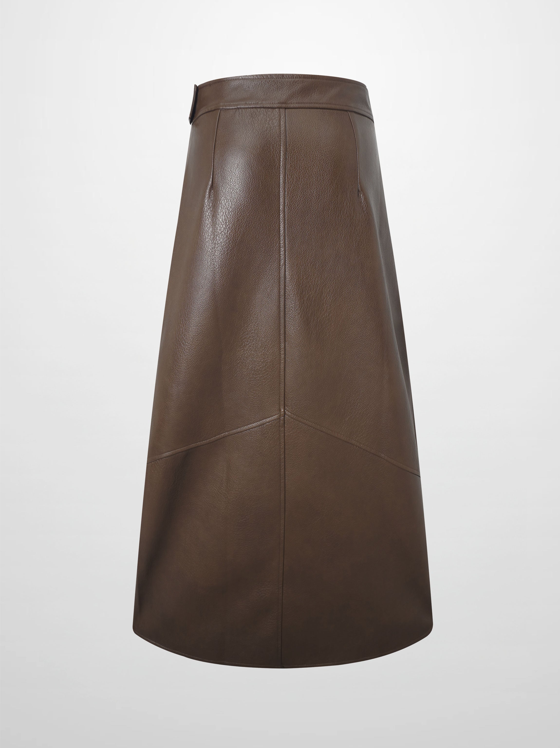 Textured Faux Leather Seam Skirt - Brown