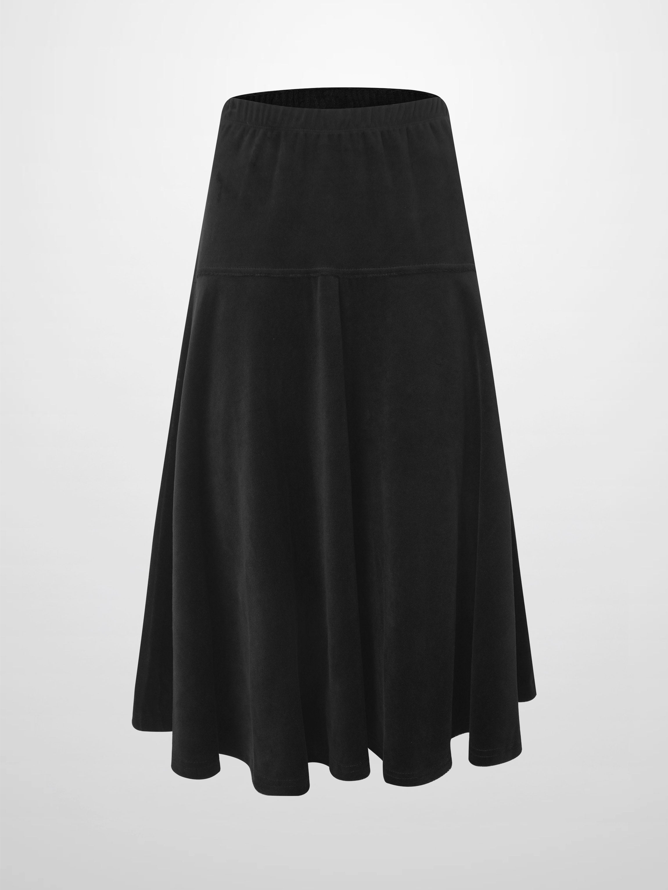 Velour Yoke Circle Skirt - Black