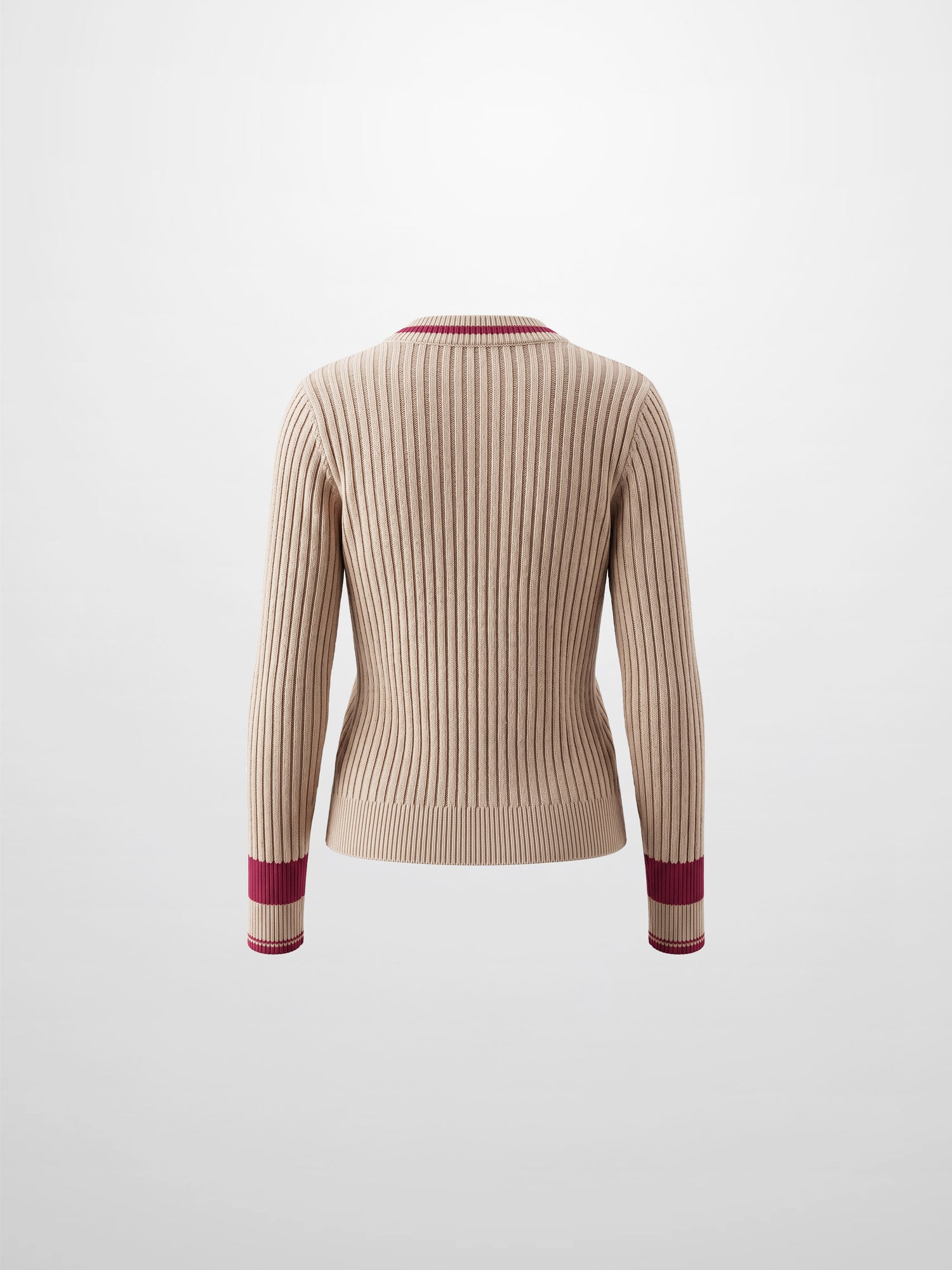 High V Waffle Sweater - Cream/Red