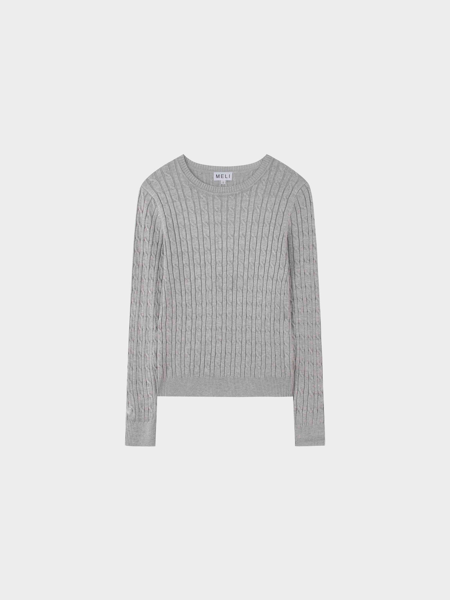 Knit Cable Sweater-Heathered Grey