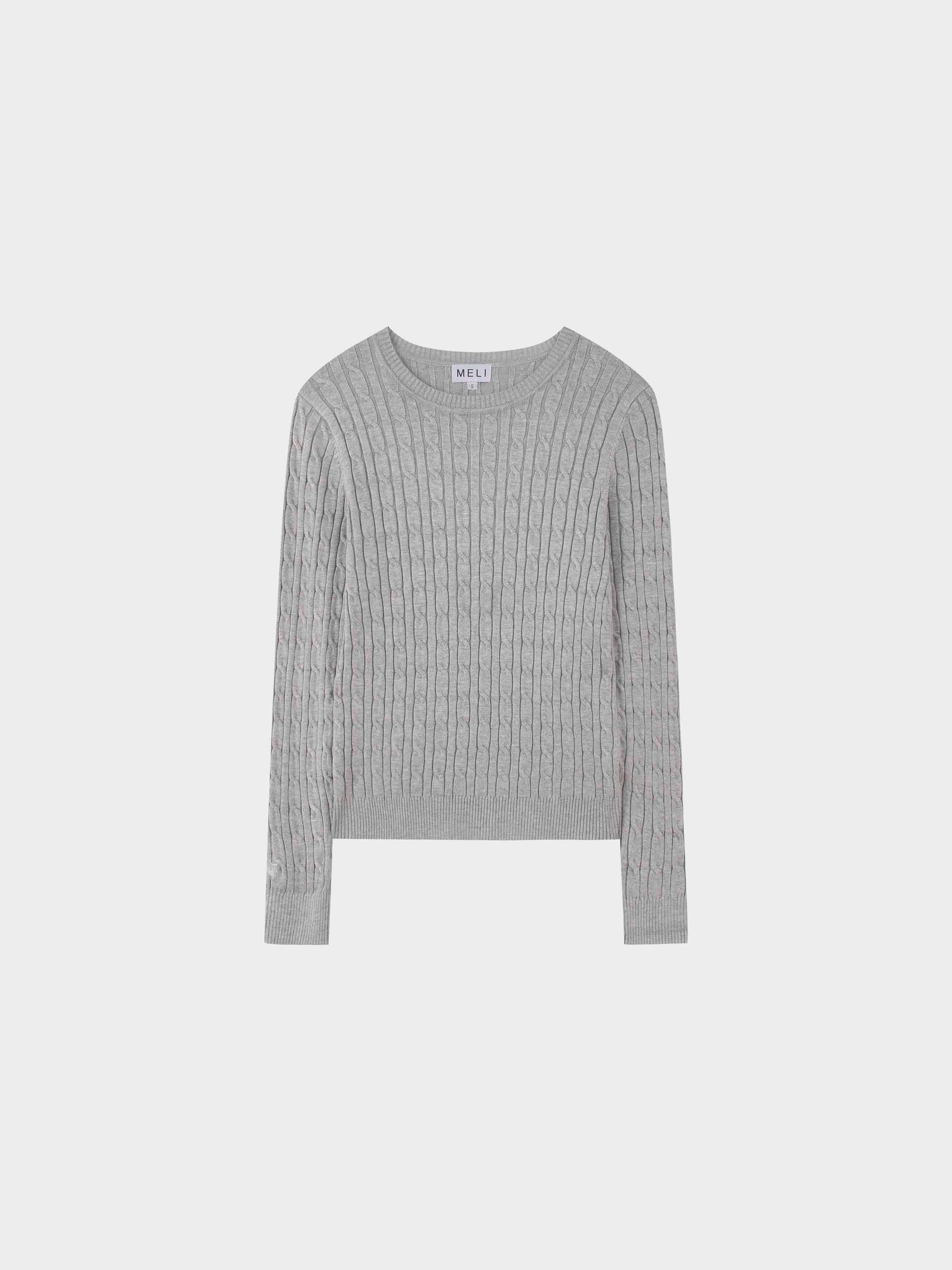 Knit Cable Sweater-Heathered Grey