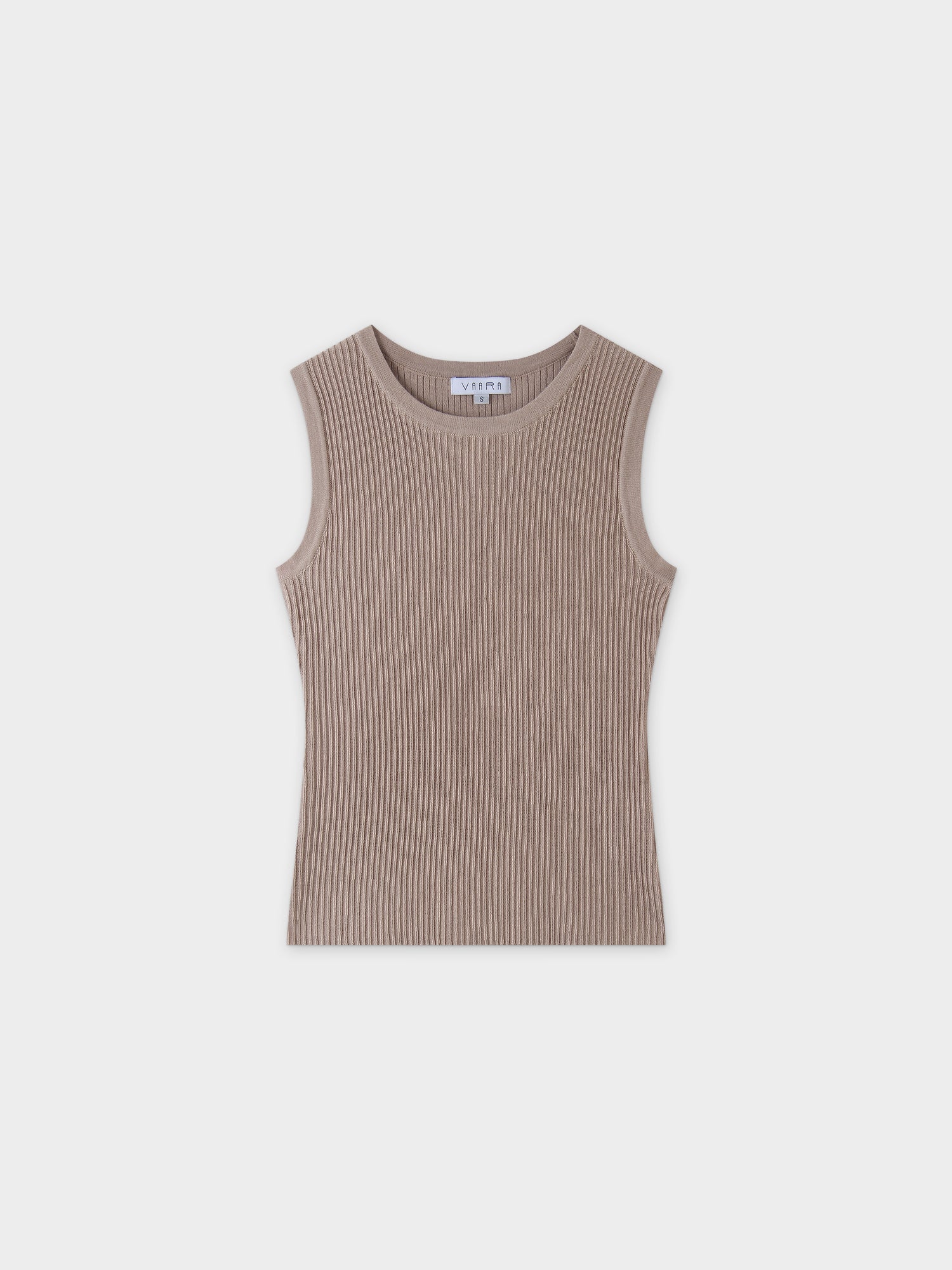 Sleeveless Ribbed Crew-Tan