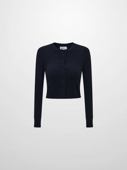 Basic Crew Knit Cardigan 17"- Navy