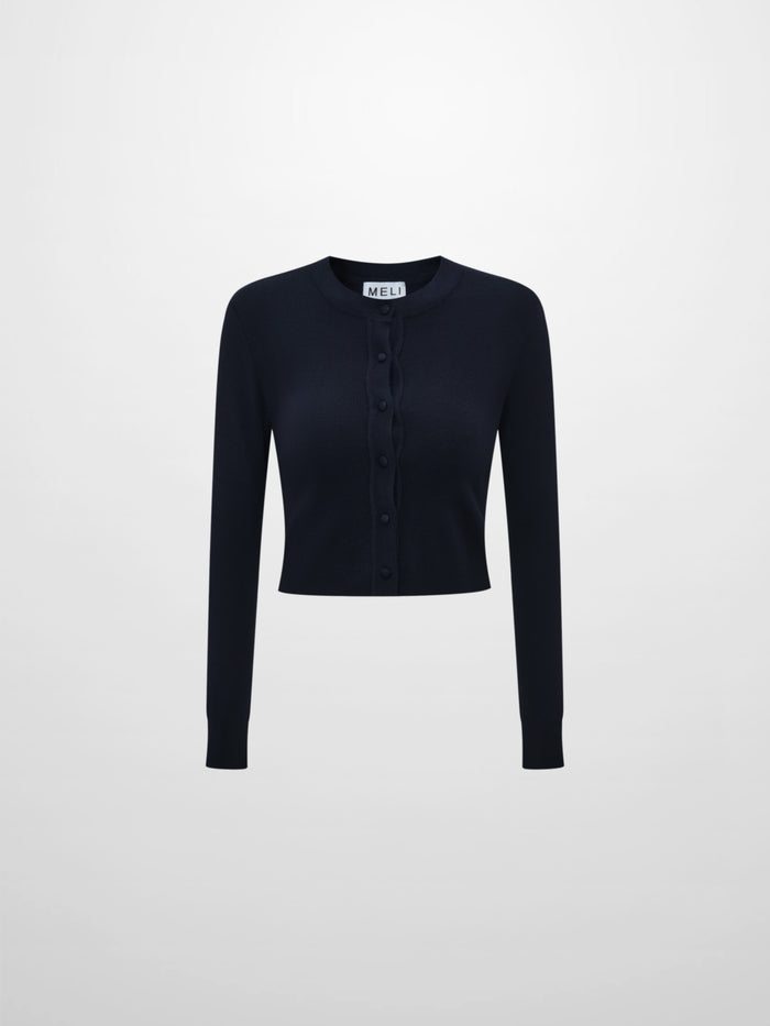 Basic Crew Knit Cardigan 17"- Navy