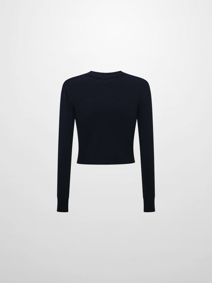 Basic Crew Knit Cardigan 17"- Navy