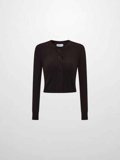 Basic Crew Knit Cardigan 17" - Brown
