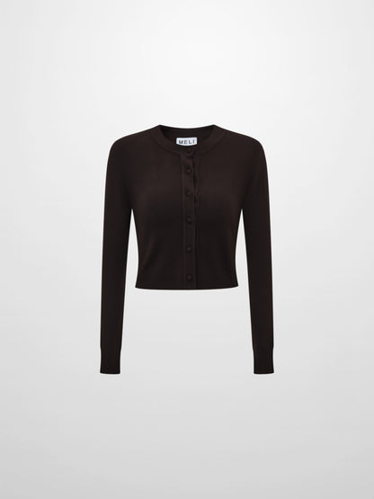 Basic Crew Knit Cardigan 17" - Brown