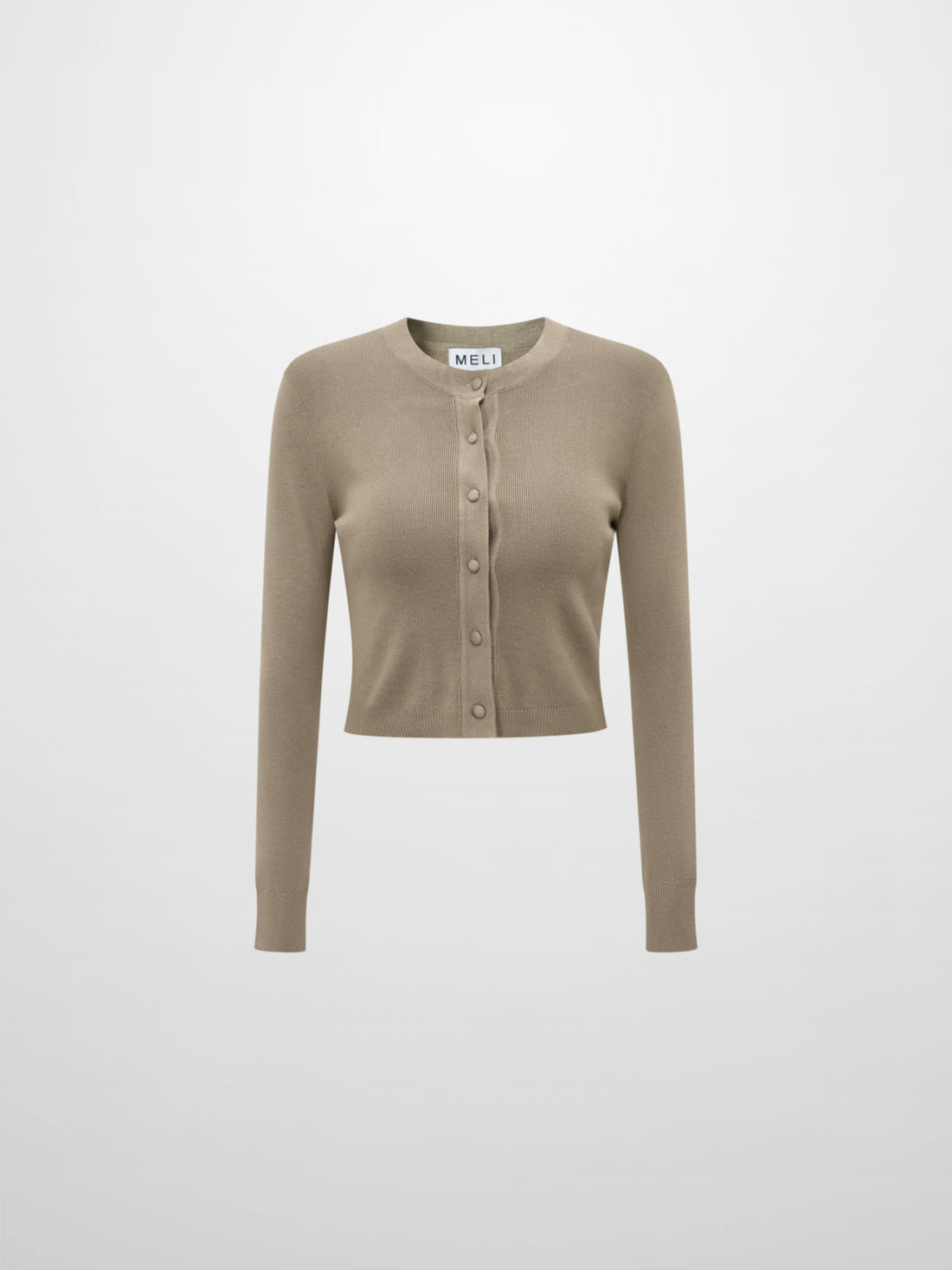 Basic Crew Knit Cardigan 17" - Warm Taupe