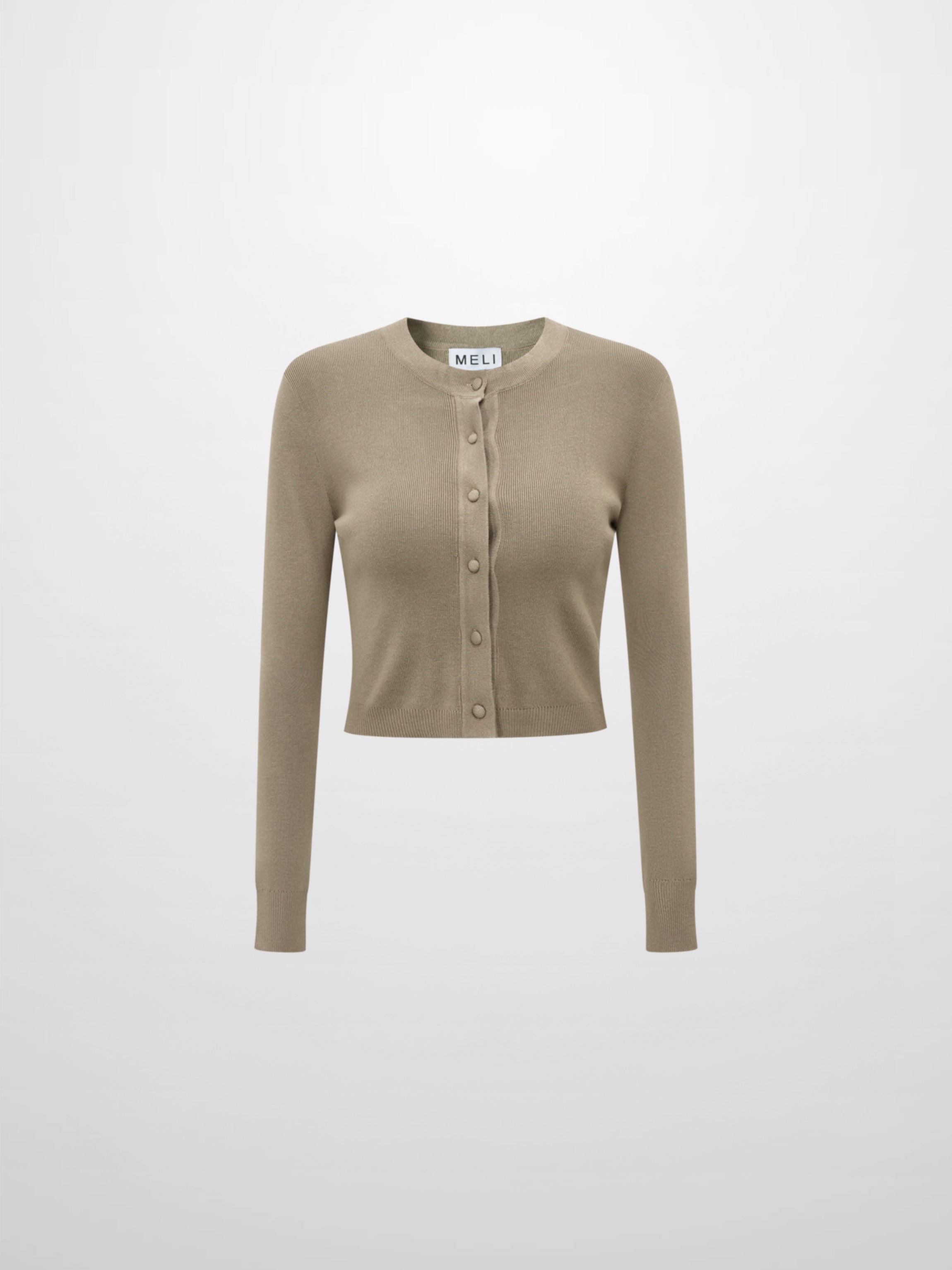 Basic Crew Knit Cardigan 17" - Warm Taupe