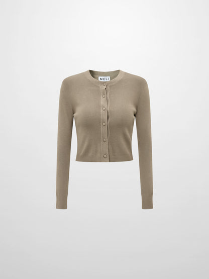 Basic Crew Knit Cardigan 17" - Warm Taupe