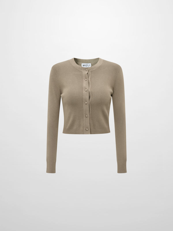 Basic Crew Knit Cardigan 17" - Warm Taupe