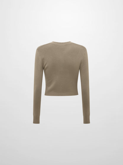 Basic Crew Knit Cardigan 17" - Warm Taupe