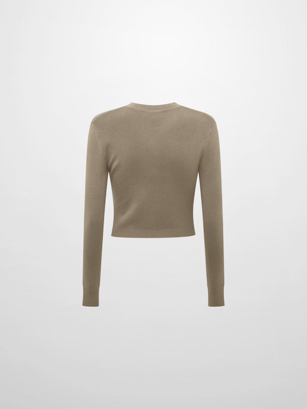 Basic Crew Knit Cardigan 17" - Warm Taupe