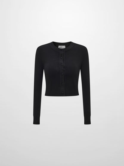 Basic Crew Knit Cardigan 17" - Black