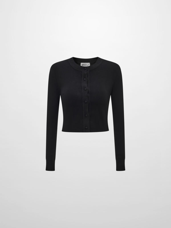 Basic Crew Knit Cardigan 17" - Black