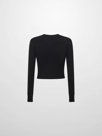 Basic Crew Knit Cardigan 17" - Black