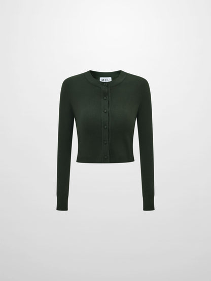 Basic Crew Knit Cardigan 17"- Green