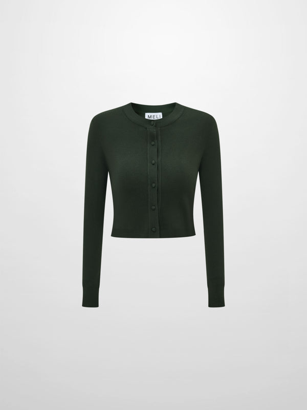 Basic Crew Knit Cardigan 17"- Green