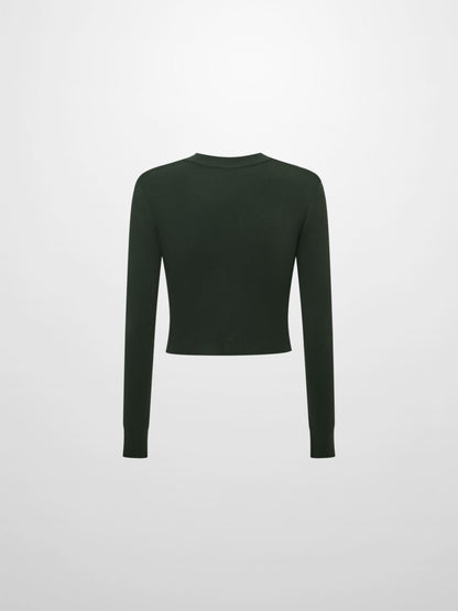 Basic Crew Knit Cardigan 17"- Green