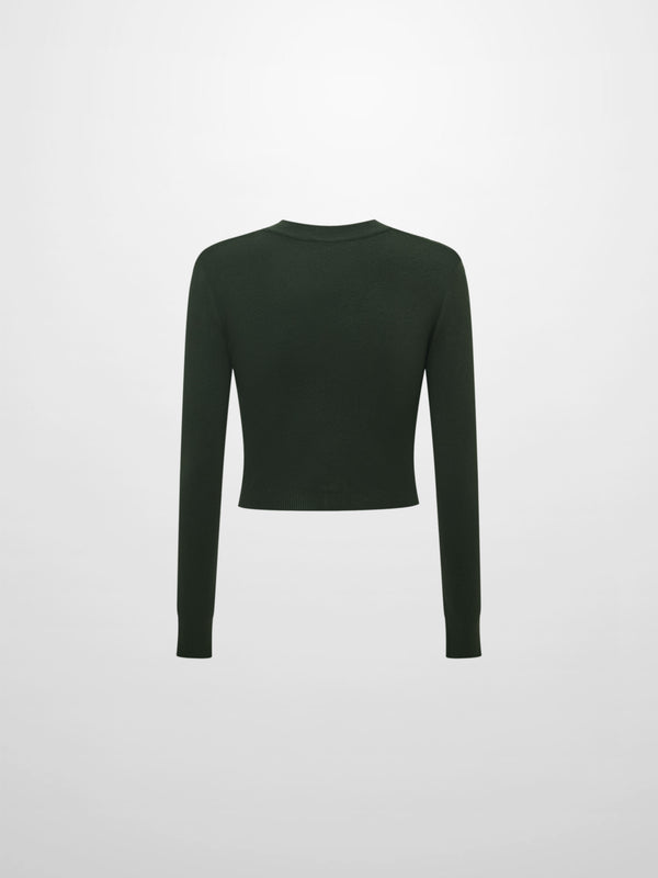 Basic Crew Knit Cardigan 17"- Green