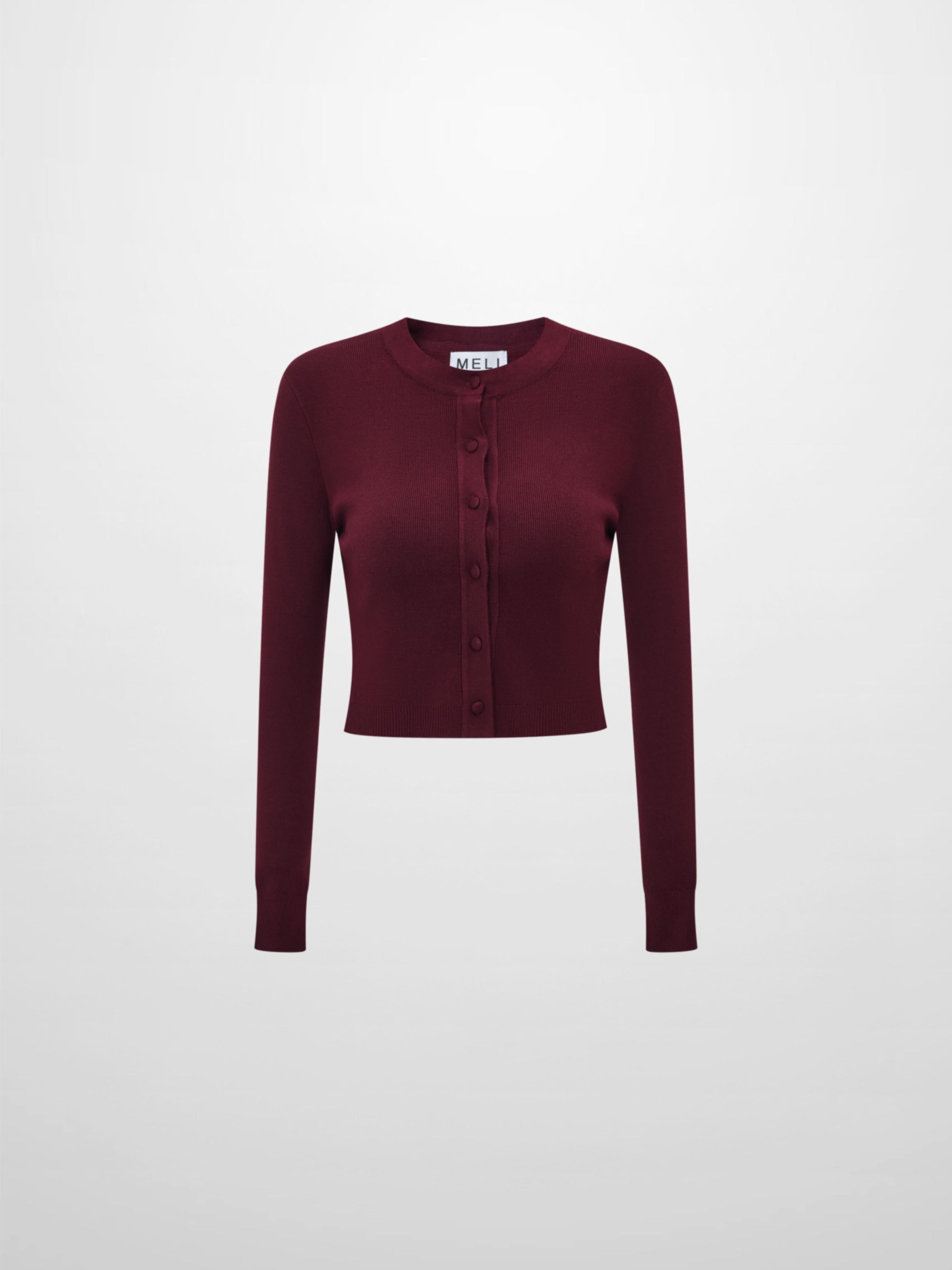 Basic Crew Knit Cardigan 17"- Burgundy