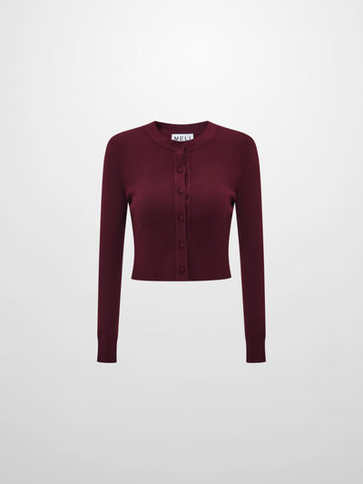 Basic Crew Knit Cardigan 17"- Burgundy