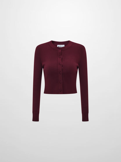 Basic Crew Knit Cardigan 17"- Burgundy