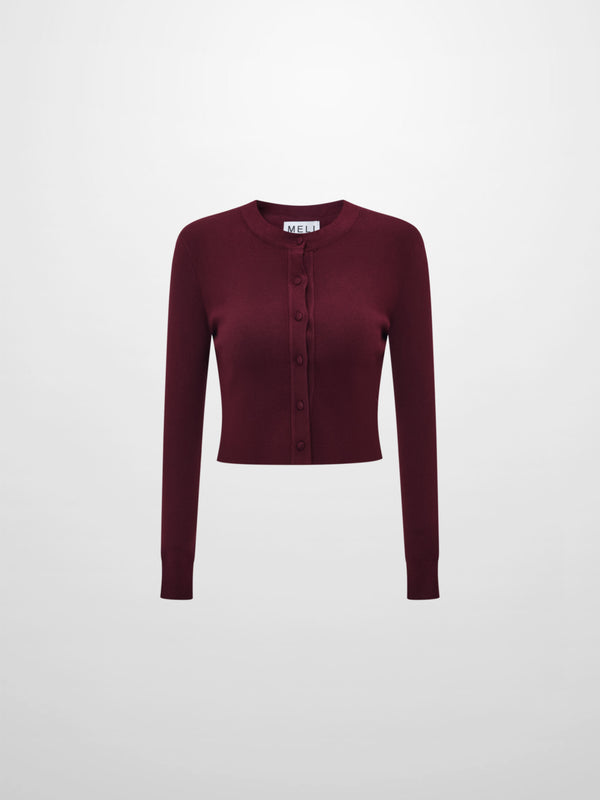 Basic Crew Knit Cardigan 17"- Burgundy