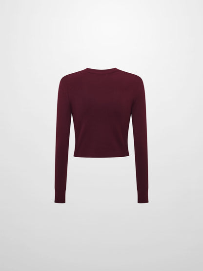 Basic Crew Knit Cardigan 17"- Burgundy