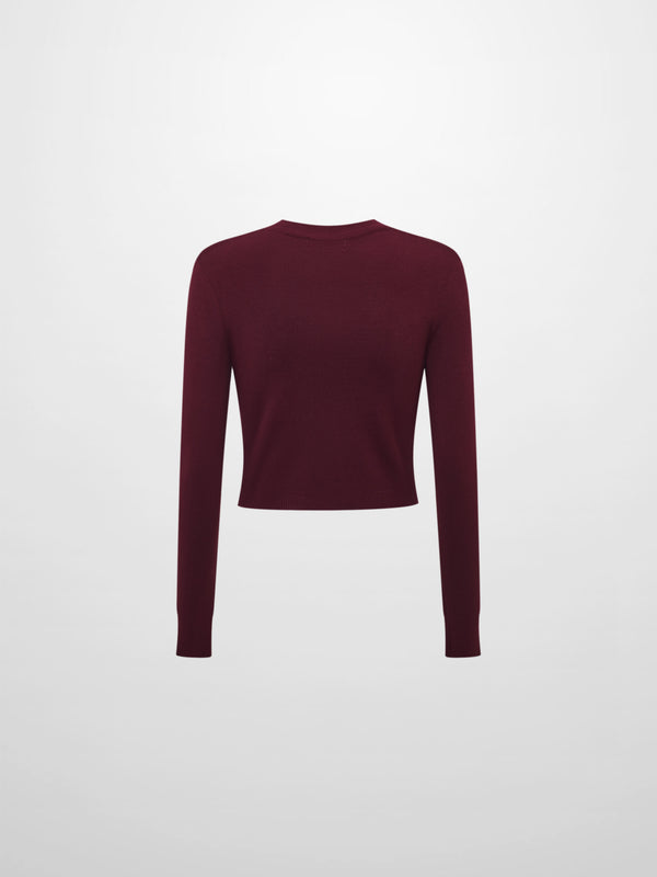Basic Crew Knit Cardigan 17"- Burgundy