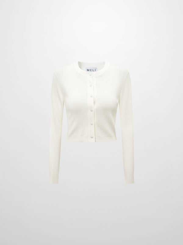Basic Crew Knit Cardigan 17"- Cream