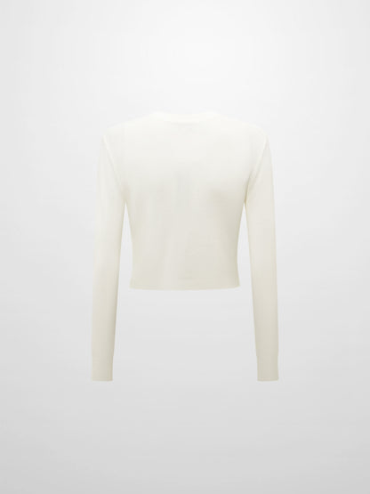 Basic Crew Knit Cardigan 17"- Cream