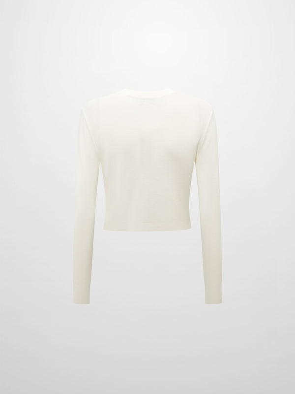 Basic Crew Knit Cardigan 17"- Cream