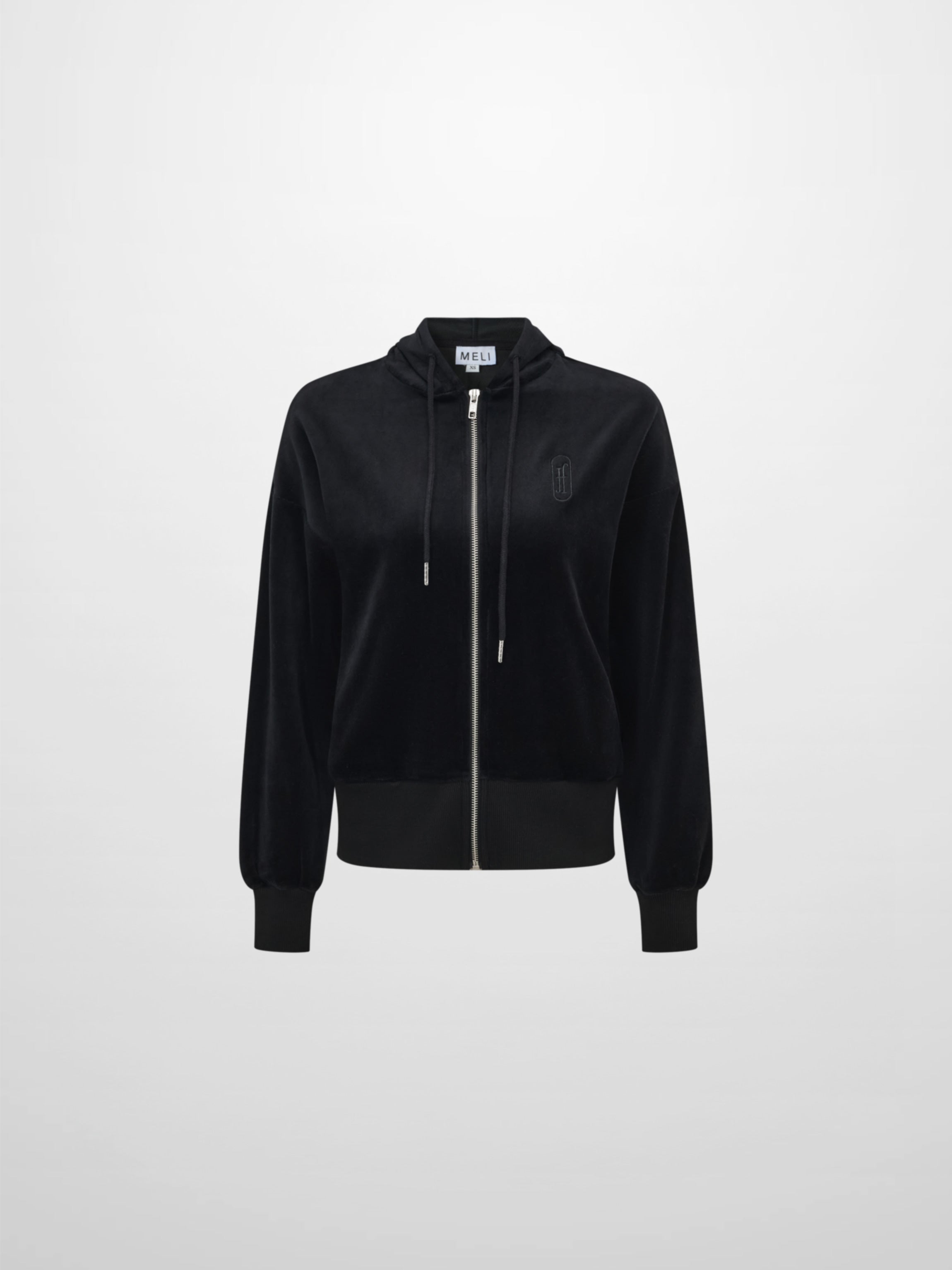 Velour Full Zip Hoodie - Black