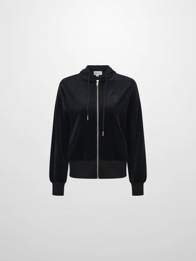 Velour Full Zip Hoodie - Black