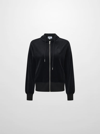 Velour Full Zip Hoodie - Black