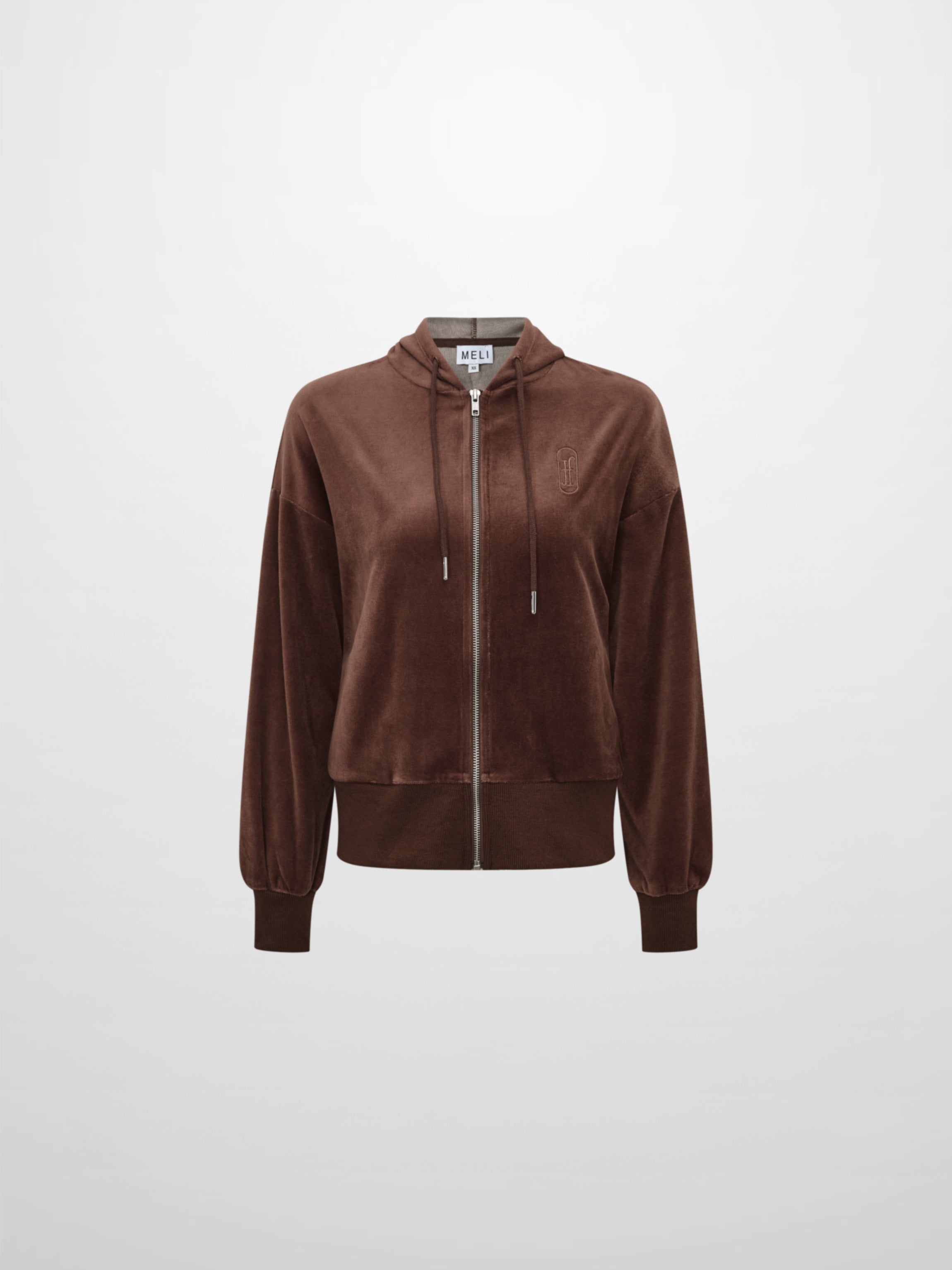 Velour Full Zip Hoodie - Brown