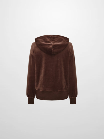 Velour Full Zip Hoodie - Brown