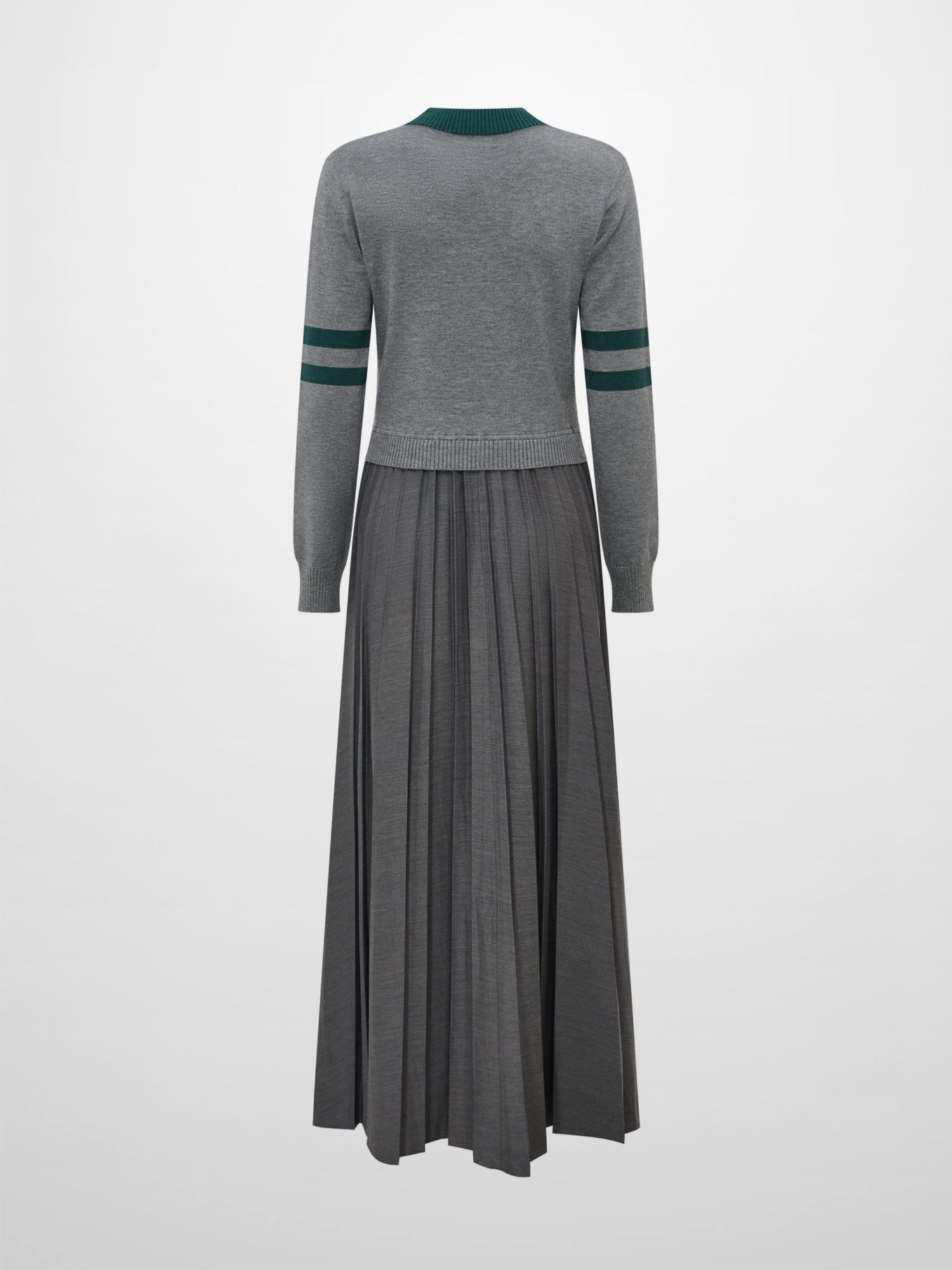 Sweater Top Pleated Dress - Grey/Green