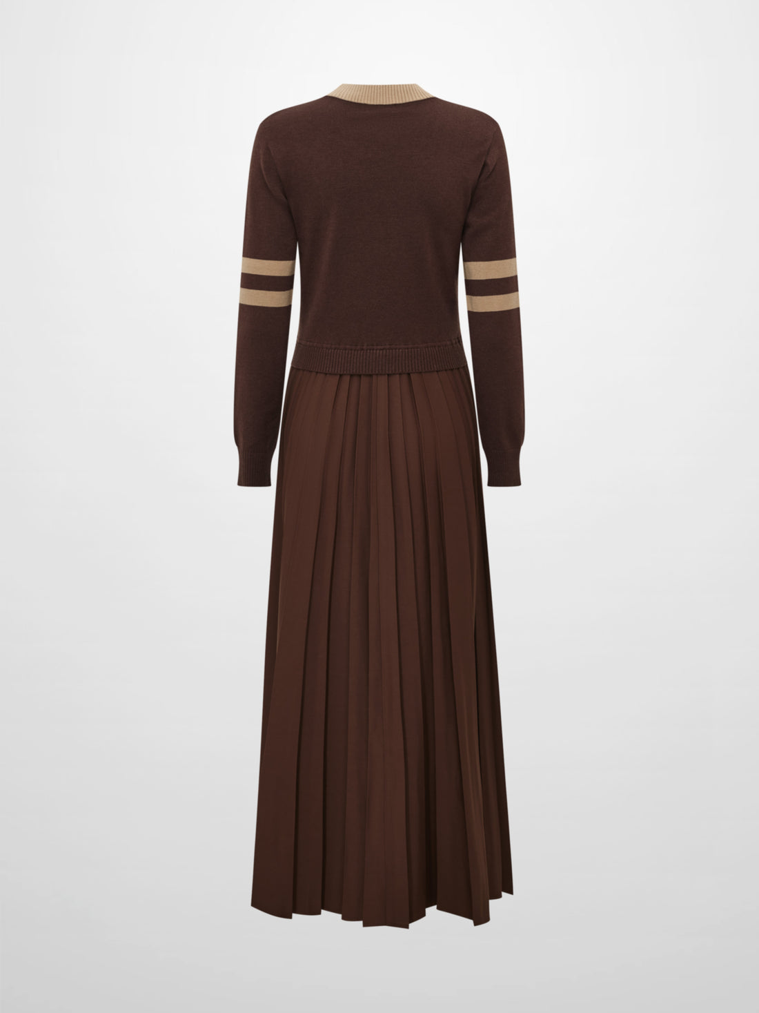 Sweater Top Pleated Dress - Brown/Tan