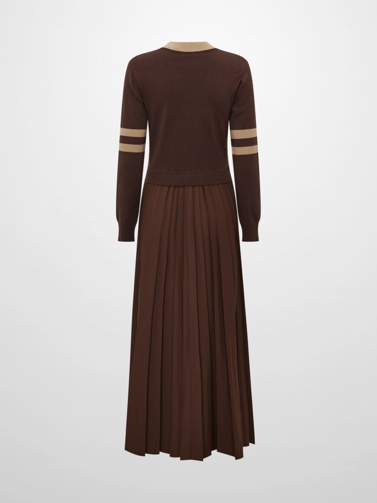 Sweater Top Pleated Dress - Brown/Tan
