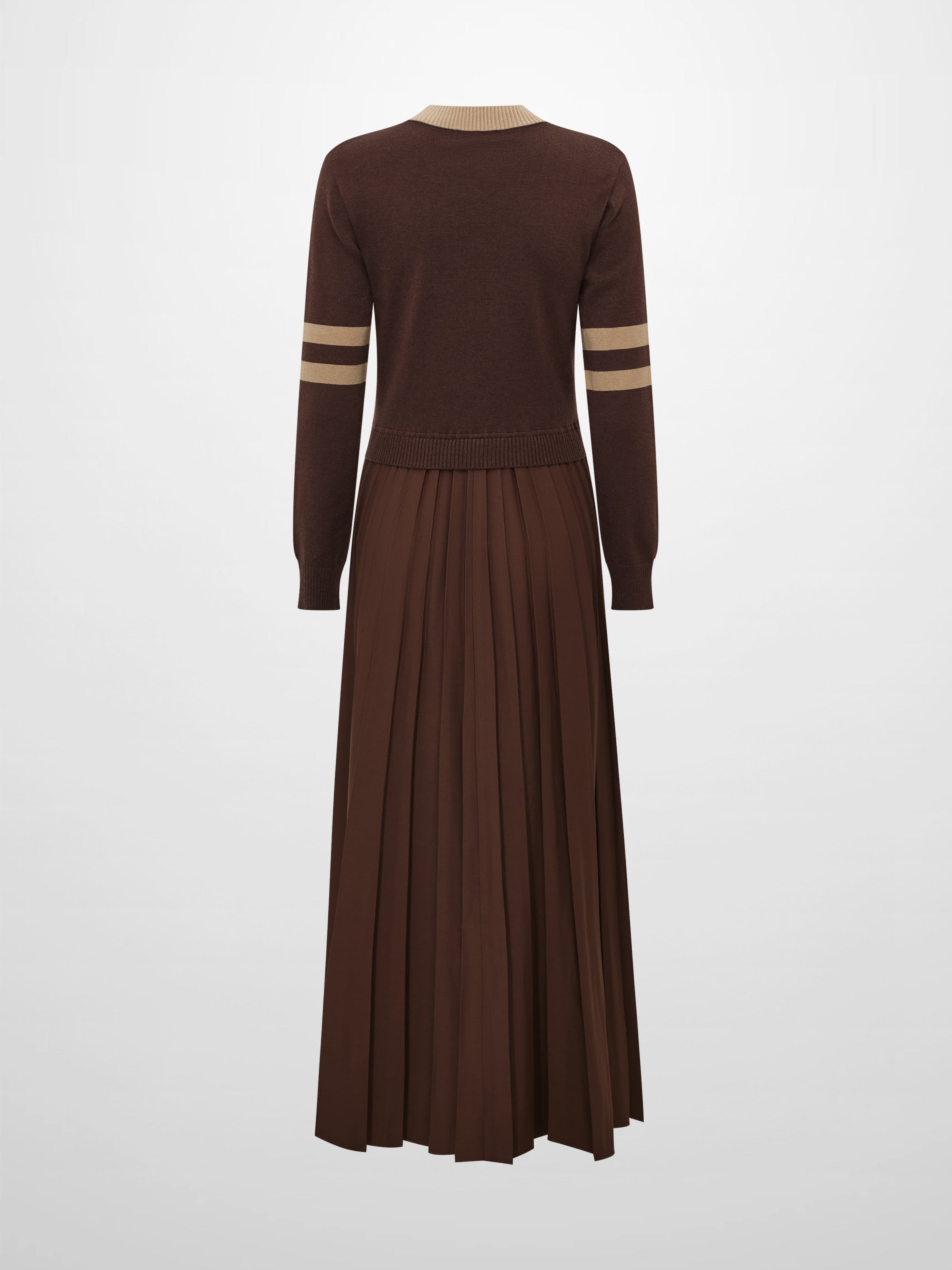 Sweater Top Pleated Dress - Brown/Tan