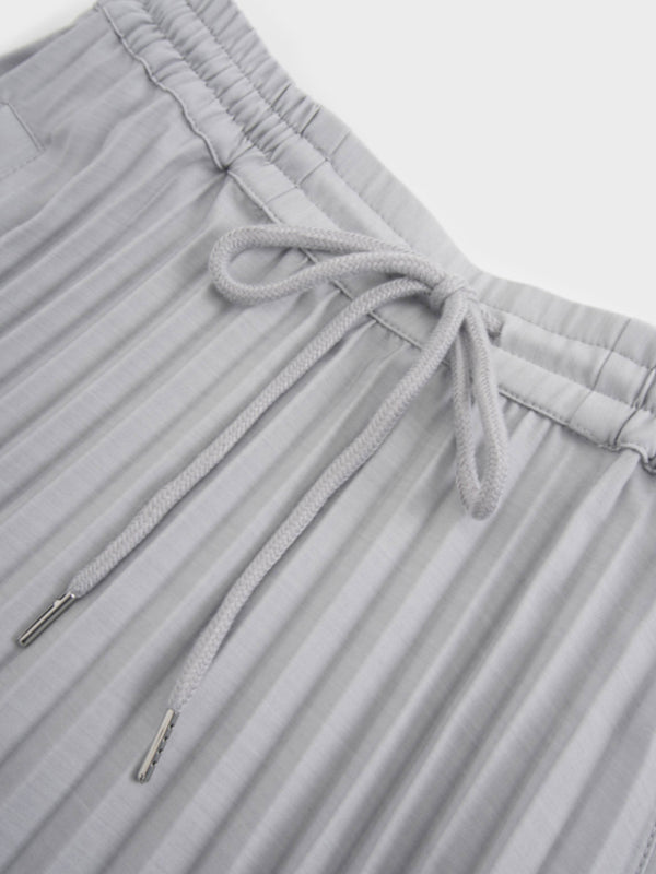 Elastic Waist Micro Pleat Skirt-Grey